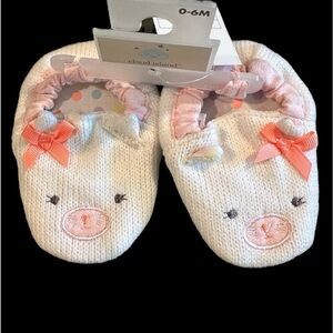 Baby girl knit booties crib shoes newborn to 6 months white pink mouse slippers